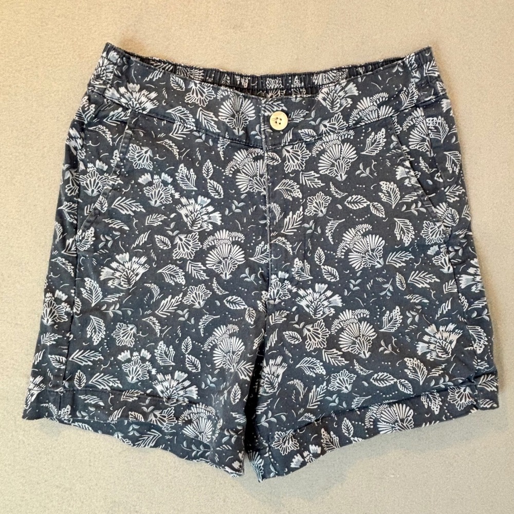 Jachs Girlfriend Navy White Floral Botanical Shorts Elastic Back Cuffed Size S